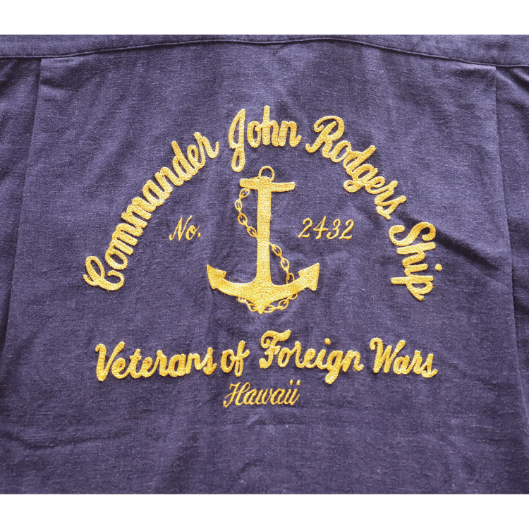 BUZZ RICKSON'S BR39510 US NAVY RAYON LINEN OPEN SHIRT with CHAIN EMBROIDERED Rayon linen open shirt
