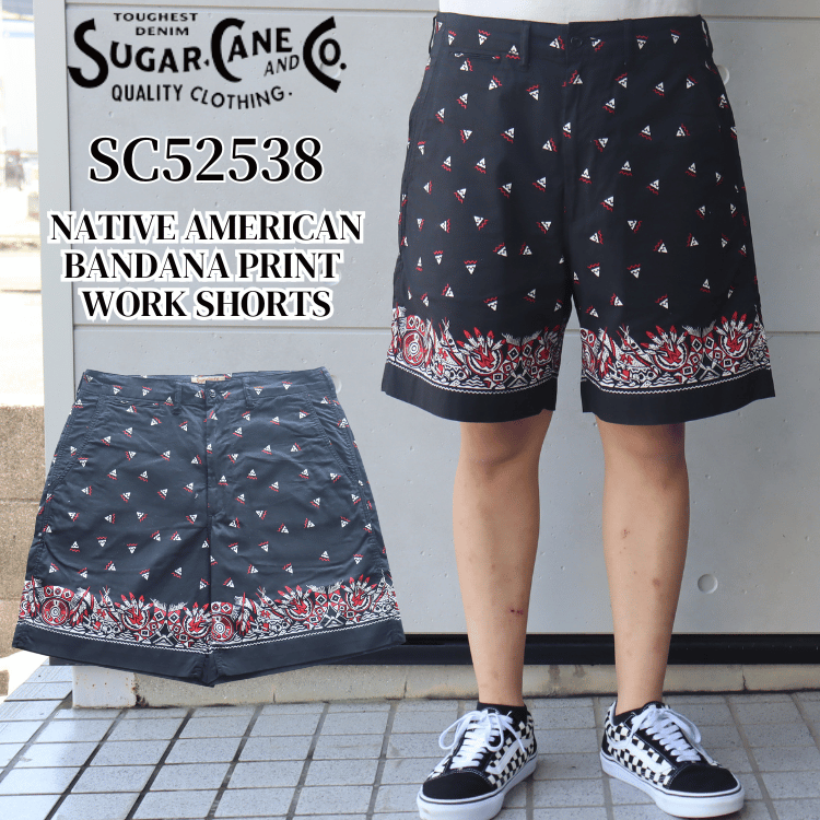SUGAR CANE SC52538 NATIVE AMERICAN BANDANA PRINT WORK SHORTS