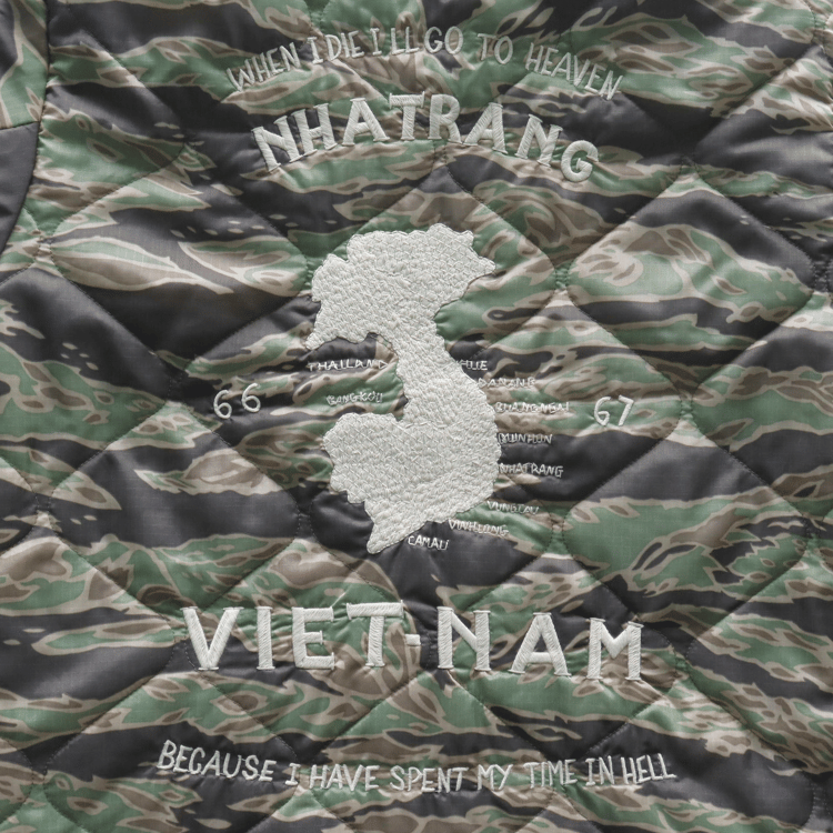 TAILOR TOYO テーラー東洋 TT15799 Mid 1960s Style Vietnam Liner Jacket “VIET-NAM MAP” ベトナムライナージャケット ベトナムマップ ベトジャン ベトナム戦争 カスタムオーダー品 マップ柄 瓢箪型のキルティング ナイロンリップストップ 防寒性 タイガーストライプ