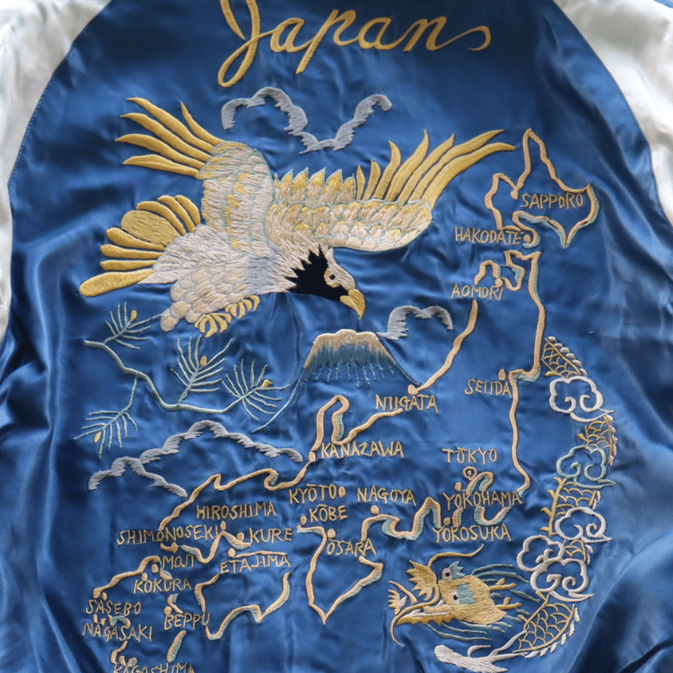 TAILOR TOYO テーラー東洋 TT15840-119 Mid 1950s Style Velveteen Souvenir Jacket “GOLD DRAGON & GOLD TIGER” × “JAPAN MAP” 別珍スーベニアジャケット 別珍 スカジャン 虎 日本地図リバーシブル 2トーン サテン生地 スーベニアジャケット 刺繍