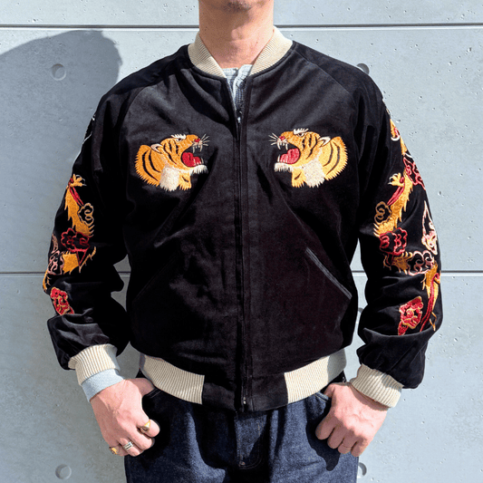 TAILOR TOYO テーラー東洋 TT15840-119 Mid 1950s Style Velveteen Souvenir Jacket “GOLD DRAGON & GOLD TIGER” × “JAPAN MAP” 別珍スーベニアジャケット 別珍 スカジャン 虎 日本地図リバーシブル 2トーン サテン生地 スーベニアジャケット 刺繍