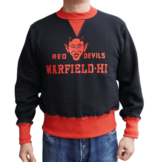 CUSHMAN クッシュマン 26388 PRINT SET IN TWO TONE SWEAT RED DEVILS プリント セットイン ツートン スウェット レッドデビルズ アメカジ カレッジモチーフ 裏起毛スウェット