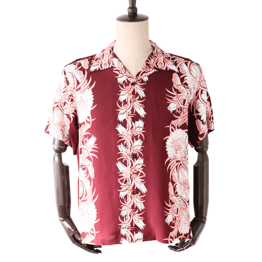 SUN SURF サンサーフ SS39612 S/S RAYON HAWAIIAN SHIRT “NIGHT BLOOMING CEREUS BORDER” レーヨンハワイアンシャツ ナイト ブルーミング シリウス ボーダー ハワイアンシャツ アロハシャツ 月下美人 半袖シャツ