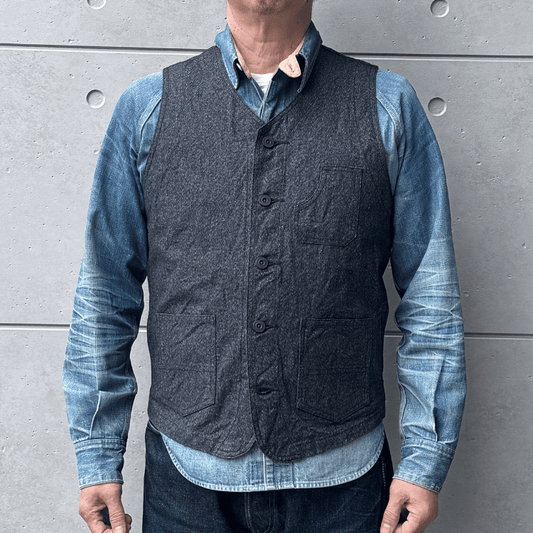 CUSHMAN クッシュマン 21893 BLACK CHAMBRAY WORK VEST ブラックシャンブレーワークベスト クラシカル ベスト シンチバック アメカジ ワークスタイル