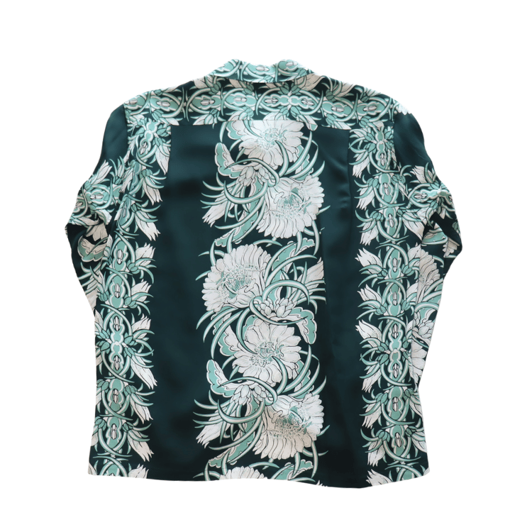 SUN SURF SS29602 L/S RAYON HAWAIIAN SHIRT NIGHT BLOOMING CEREUS BORDER Hawaiian Shirt Aloha Shirt Long Sleeve Shirt