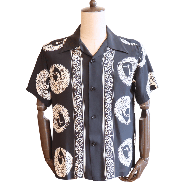 SUN SURF サンサーフ SS39629 S/S RAYON HAWAIIAN SHIRT “ORIENTAL BORDER” レーヨン ハワイアンシャツ オリエンタルボーダー ハワイアンシャツ アロハシャツ 半袖シャツ 鶴柄