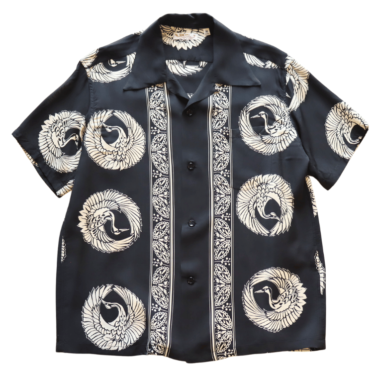 SUN SURF サンサーフ SS39629 S/S RAYON HAWAIIAN SHIRT “ORIENTAL BORDER” レーヨン ハワイアンシャツ オリエンタルボーダー ハワイアンシャツ アロハシャツ 半袖シャツ 鶴柄