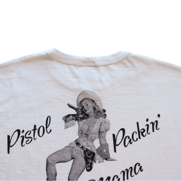 BUZZ RICKSON'S BR79780 S/S T-SHIRT PISTOL PACKIN' MAMA Short Sleeve T-Shirt Military US Air Force Women's Pilot Corps Pin-Up Girl