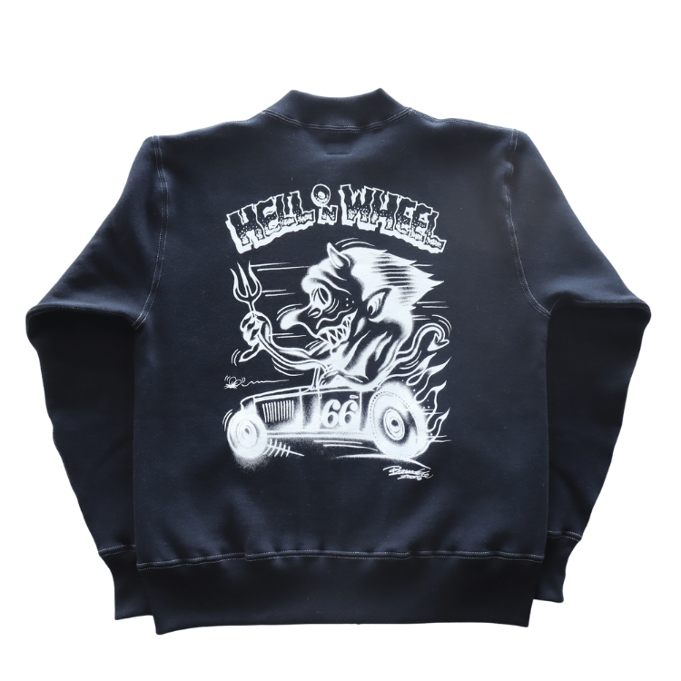CUSHMAN クッシュマン x TOP トップ 26386T TOP別注 FULL ZIP SWEAT "HELL ON WHEEL" フルジップスウェット 裏起毛 エアブラシ