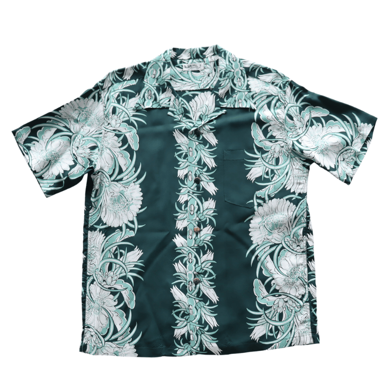 SUN SURF SS39612 S/S RAYON HAWAIIAN SHIRT “NIGHT BLOOMING CEREUS BORDER” Rayon Hawaiian Shirt Night Blooming Cereus Border Hawaiian Shirt Aloha Shirt Night Blooming Cereus Short Sleeve Shirt