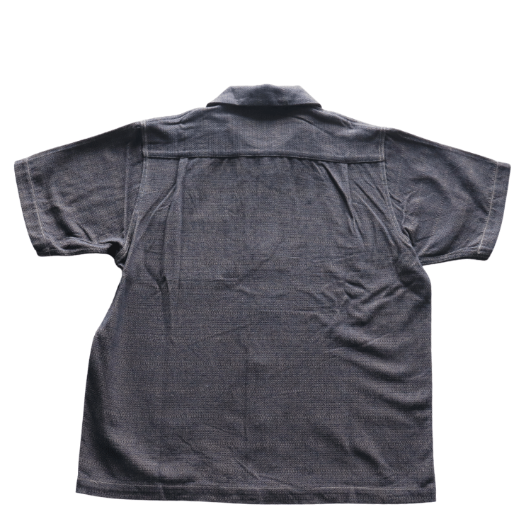 SAMURAI JEANS SOS26-KSK Kano-ko A-Madara Open Collar Short Sleeve Shirt Indigo-Dyed
