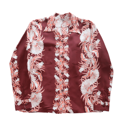 SUN SURF SS29602 L/S RAYON HAWAIIAN SHIRT NIGHT BLOOMING CEREUS BORDER Hawaiian Shirt Aloha Shirt Long Sleeve Shirt