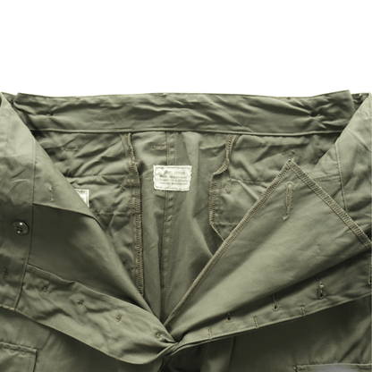 BUZZ RICKSON'S BR42500 TROUSERS, MEN'S, COTTON WIND RESISTANT POPLIN, OLIVE GREEN, ARMY SHADE 107 SHORT LENGTH Military Cargo Trousers