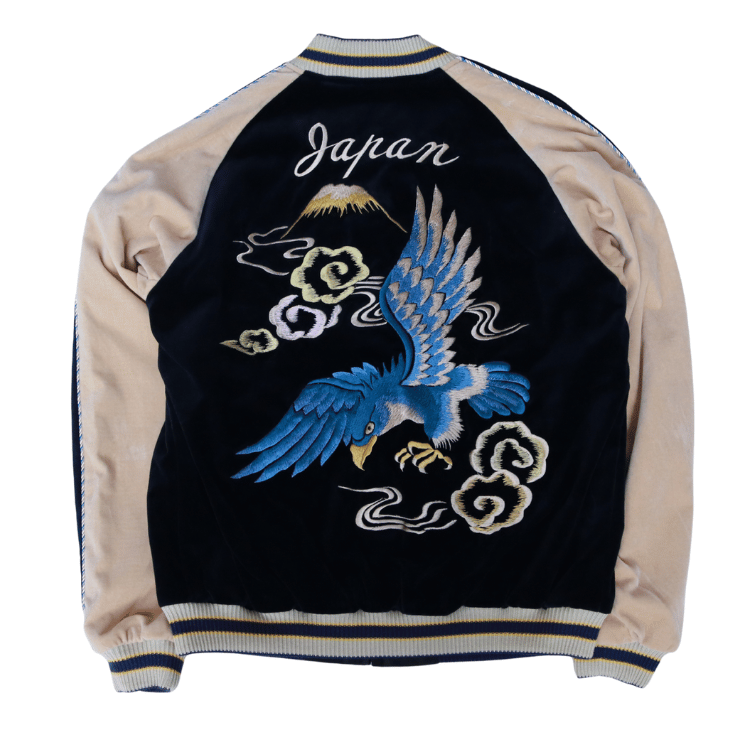 TAILOR TOYO テーラー東洋 TT15975-128 Mid 1950s Style Velveteen (Two-tone) × Acetate Souvenir Jacket “BLUE EAGLE” × “ROARING TIGER” 別珍スーベニアジャケット 別珍 スカジャン 鷲 虎リバーシブル 2トーン サテン生地 スーベニアジャケット 刺繍