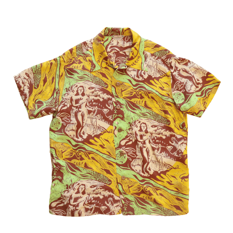 SUN SURF SS39673 S/S SUN SURF SPECIAL EDITION “GAUGUIN WOODCUT MYSTIC” Hawaiian Shirt Aloha Shirt Paul Gauguin Short Sleeve Shirt