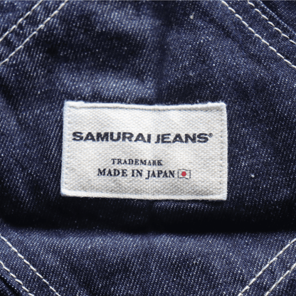 SAMURAI JEANS SJOVAL-SC01 Samurai Cotton Overalls Samurai Cotton 10oz Selvedge Denim Apron Pocket Double Knee Triple Stitch