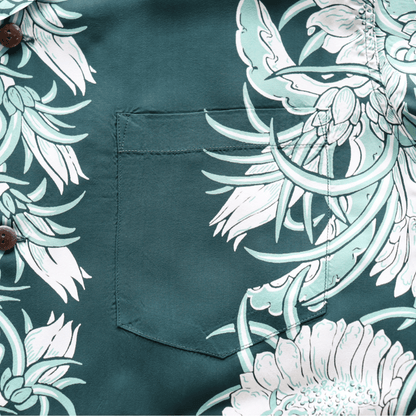 SUN SURF SS39612 S/S RAYON HAWAIIAN SHIRT “NIGHT BLOOMING CEREUS BORDER” Rayon Hawaiian Shirt Night Blooming Cereus Border Hawaiian Shirt Aloha Shirt Night Blooming Cereus Short Sleeve Shirt