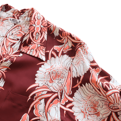 SUN SURF SS29602 L/S RAYON HAWAIIAN SHIRT NIGHT BLOOMING CEREUS BORDER Hawaiian Shirt Aloha Shirt Long Sleeve Shirt