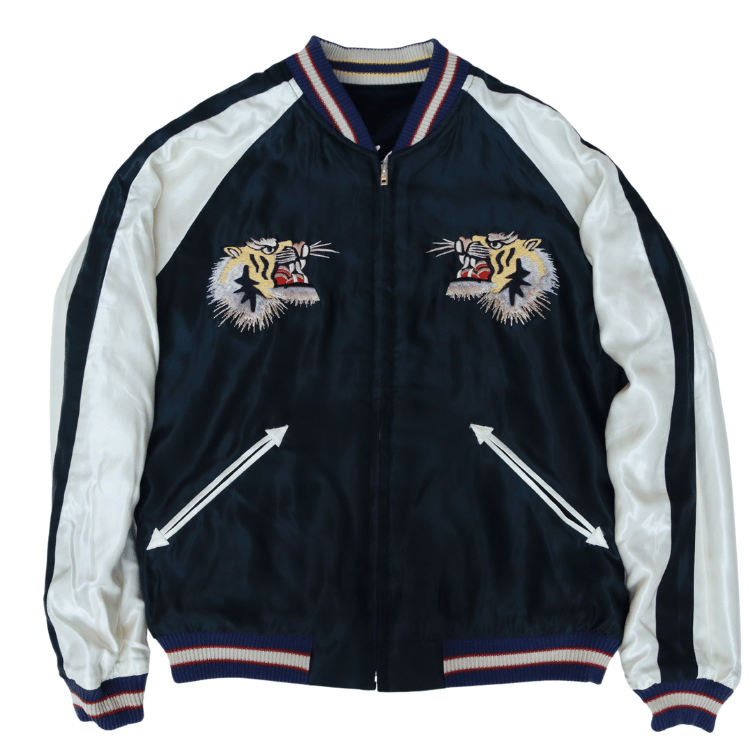 TAILOR TOYO テーラー東洋 TT15975-128 Mid 1950s Style Velveteen (Two-tone) × Acetate Souvenir Jacket “BLUE EAGLE” × “ROARING TIGER” 別珍スーベニアジャケット 別珍 スカジャン 鷲 虎リバーシブル 2トーン サテン生地 スーベニアジャケット 刺繍