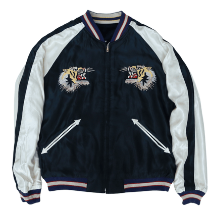 TAILOR TOYO テーラー東洋 TT15975-128 Mid 1950s Style Velveteen (Two-tone) × Acetate Souvenir Jacket “BLUE EAGLE” × “ROARING TIGER” 別珍スーベニアジャケット 別珍 スカジャン 鷲 虎リバーシブル 2トーン サテン生地 スーベニアジャケット 刺繍