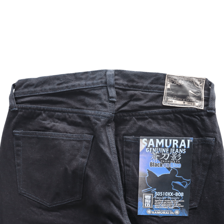 SAMURAI JEANS S0510XX-BOB AOKI TOUEI (Blue Sword Shadow) 15oz Black on Blue 510 Model Jeans, Denim Pants, Aoki Touei Series Original Denim