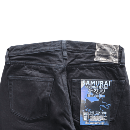 SAMURAI JEANS S0510XX-BOB AOKI TOUEI (Blue Sword Shadow) 15oz Black on Blue 510 Model Jeans, Denim Pants, Aoki Touei Series Original Denim