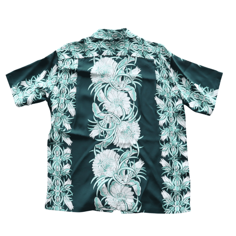 SUN SURF SS39612 S/S RAYON HAWAIIAN SHIRT “NIGHT BLOOMING CEREUS BORDER” Rayon Hawaiian Shirt Night Blooming Cereus Border Hawaiian Shirt Aloha Shirt Night Blooming Cereus Short Sleeve Shirt