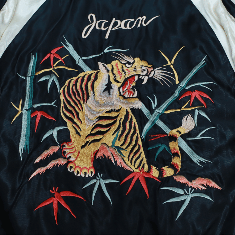 TAILOR TOYO テーラー東洋 TT15975-128 Mid 1950s Style Velveteen (Two-tone) × Acetate Souvenir Jacket “BLUE EAGLE” × “ROARING TIGER” 別珍スーベニアジャケット 別珍 スカジャン 鷲 虎リバーシブル 2トーン サテン生地 スーベニアジャケット 刺繍