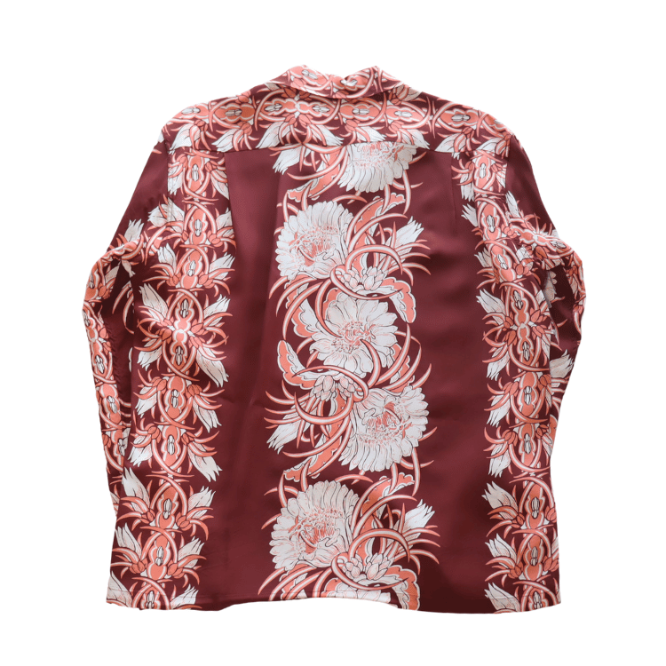 SUN SURF SS29602 L/S RAYON HAWAIIAN SHIRT NIGHT BLOOMING CEREUS BORDER Hawaiian Shirt Aloha Shirt Long Sleeve Shirt
