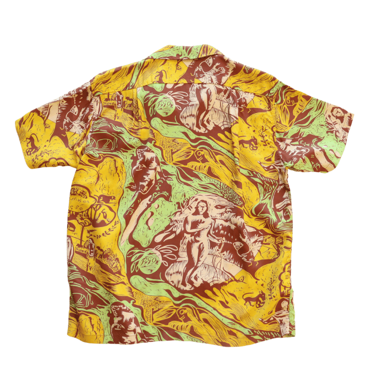 SUN SURF SS39673 S/S SUN SURF SPECIAL EDITION “GAUGUIN WOODCUT MYSTIC” Hawaiian Shirt Aloha Shirt Paul Gauguin Short Sleeve Shirt