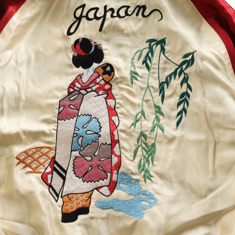 TAILOR TOYO テーラー東洋 TT15877-219 Late 1950s Style Acetate Souvenir Jacket “USS PRINCETON” × “MAIKO”アセテートスーベニアジャケット USSプリンストンx舞妓 スカジャン リバーシブル 2トーン 両面アセテート生地 スーベニアジャケット 刺繍