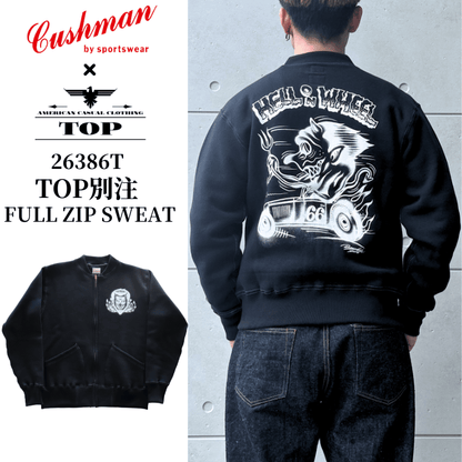 CUSHMAN クッシュマン x TOP トップ 26386T TOP別注 FULL ZIP SWEAT "HELL ON WHEEL" フルジップスウェット 裏起毛 エアブラシ