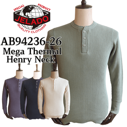 JELADO ジェラード AB94236-26 Mega Thermal Henry Neck メガサーマル ヘンリーネック Tシャツ トップス 長袖 ミリタリー 防寒 保温 サーマルワッフル