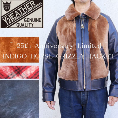 Y'2 LEATHER ワイツーレザー INDIGO HORSE GRIZZLY JACKET Y2-10-25SP 25th Anniversary Limited 25周年記念 インディゴホース グリズリージャケット クマジャン