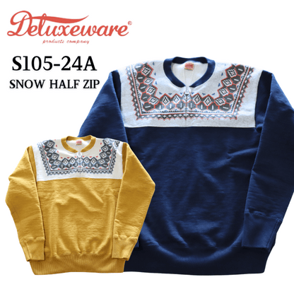 DELUXEWARE デラックスウエア S105-24A SNOW HALF ZIP 希少なヴィンテージ雪柄を採用したハーフジップスウェット