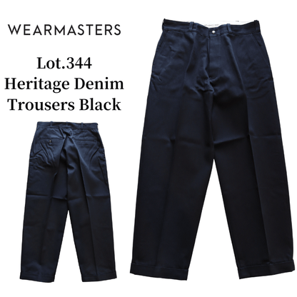 Wearmasters Lot.344 Heritage Denim Trousers Black Work Pants Slacks Black Denim