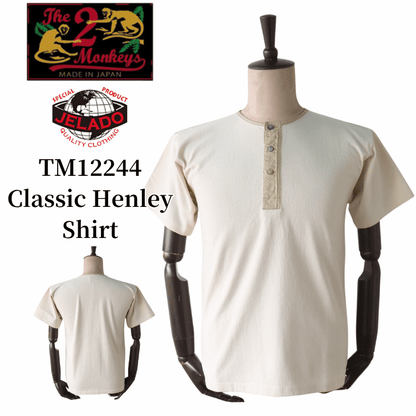 JELADO The 2 Monkeys TM12244 Classic Henley Shirt Short Sleeve T-Shirt Henley Neck T-Shirt