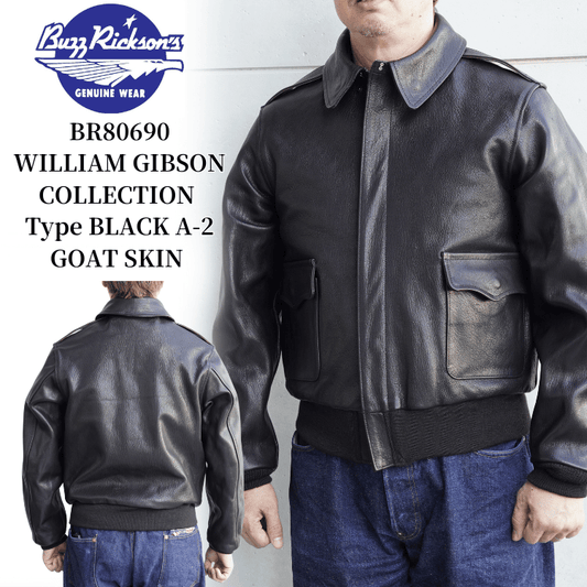 BUZZ RICKSON'S BR80690 WILLIAM GIBSON COLLECTION Type BLACK A-2 GOAT SKIN Leather Jacket Military Black Series