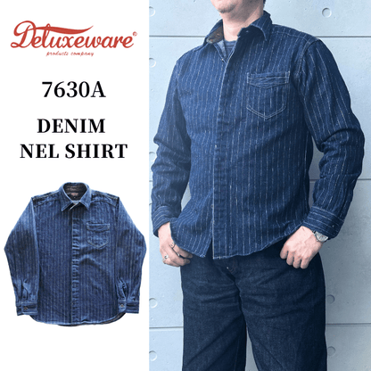 DELUXEWARE デラックスウエア 7630A DENIM NEL SHIRT デニムネルシャツ ネルシャツ デニムストライプネル デニムヘビーネル