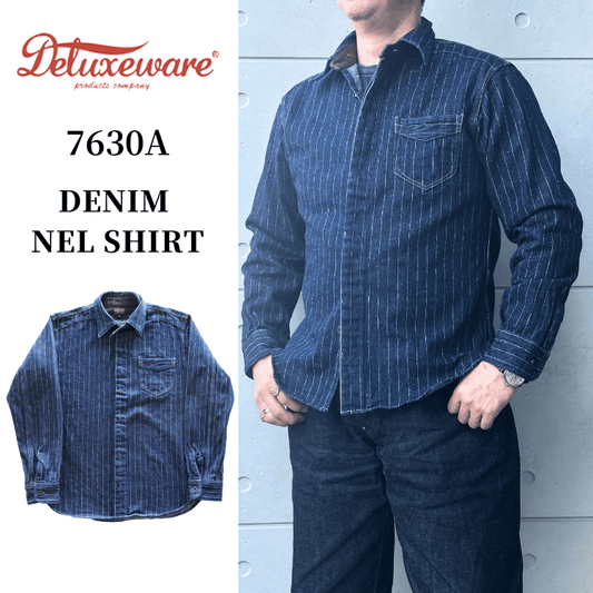 DELUXEWARE デラックスウエア 7630A DENIM NEL SHIRT デニムネルシャツ ネルシャツ デニムストライプネル デニムヘビーネル