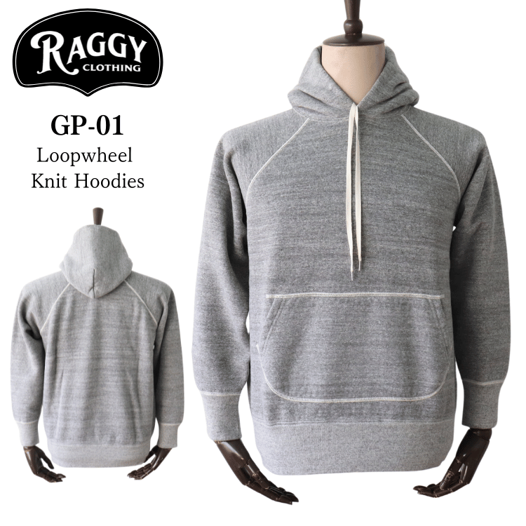 RAGGY GP-01 Loopwheel Knit Hoodies, Sweatshirt with Pockets and Raglan Sleeves