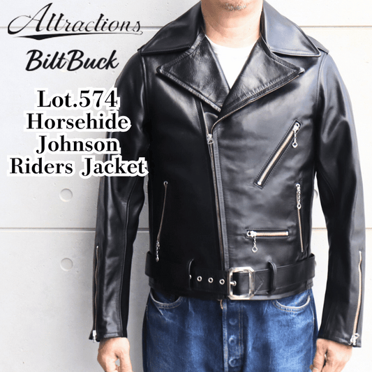 Bilt Buck ビルトバック by ATTRACTIONS  Lot.574 Horsehide Johnson Riders Jacket  ホースハイド ジョンソン ライダース ジャケット ダブルライダースジャケット
