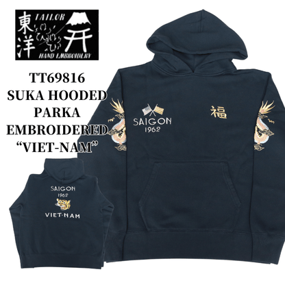 TAILOR TOYO TT69816 SUKA HOODED PARKA EMBROIDERED "VIET-NAM" Sweatshirt Hoodie Brushed Lining Kangaroo Pocket