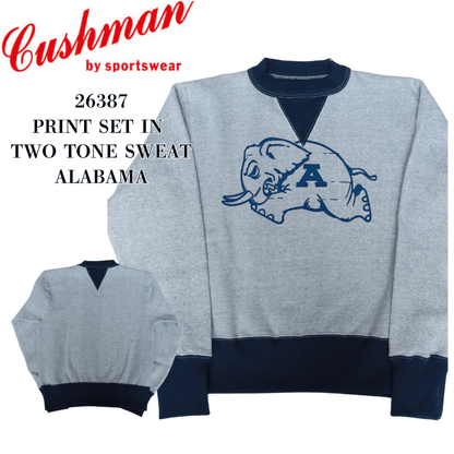 CUSHMAN クッシュマン 26387 PRINT SET IN TWO TONE SWEAT ALABAMA プリント セットイン ツートン スウェット アラバマ アメカジ カレッジモチーフ 裏起毛スウェット