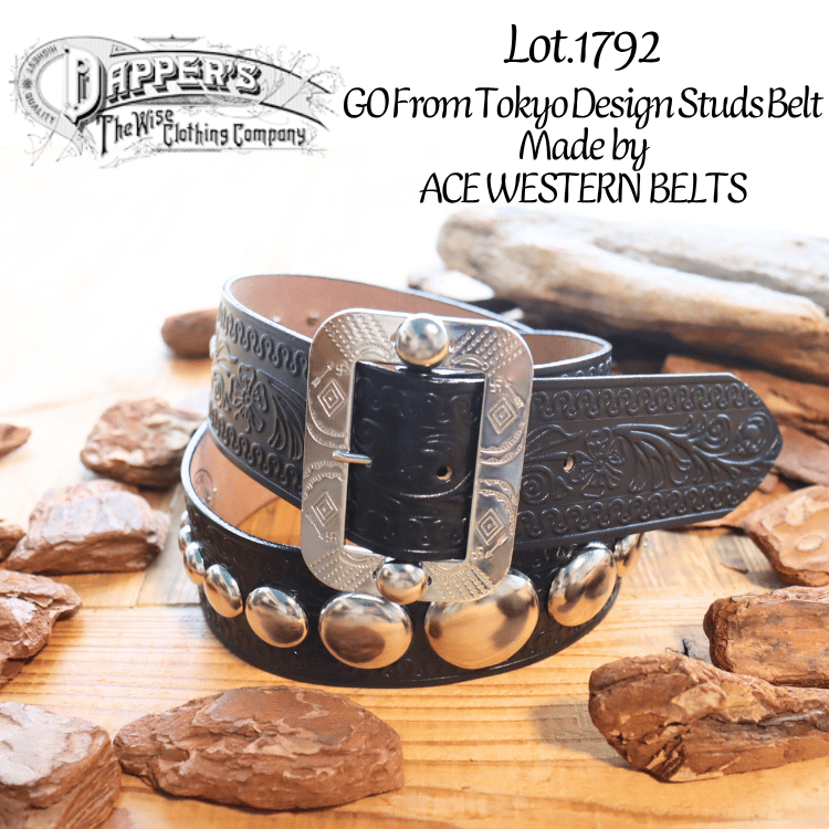 DAPPER'S ダッパーズ × ACE WESTERN BELTS Lot.1792 GO From Tokyo Design Studs Belt Made by ACE WESTERN BELTS  エースウエスタンベルト スタッズベルト