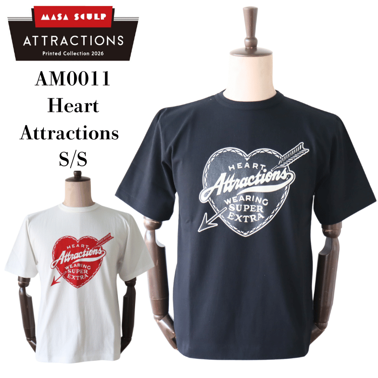 ATTRACTIONS AM0011 Heart Attractions S/S Heart Attractions Men's Short Sleeve T-Shirt, American Casual, MASA SCULP Collaboration