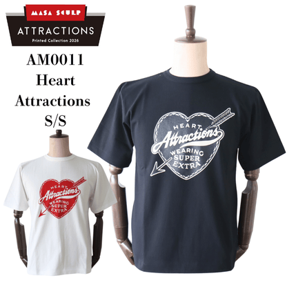 ATTRACTIONS AM0011 Heart Attractions S/S Heart Attractions Men's Short Sleeve T-Shirt, American Casual, MASA SCULP Collaboration