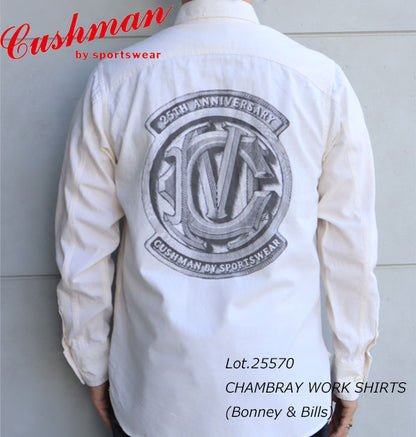 CUSHMAN クッシュマン 25570 CHAMBRAY WORK SHIRTS (Bonney & Bills)  シャンブレーワークシャツ ボニー＆ビルツ 25th記念デザイン 長袖