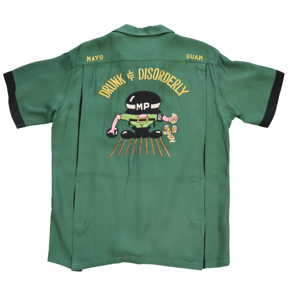 TAILOR TOYO テーラー東洋 TT39104 SUKA BOWLING SHIRT “DRUNK & DISORDERLY” 「DRUNK & DISORDERLY」ミリタリーポリス MP 刺繍 カスタム オーダー ボウリングシャツ ミリタリー 半袖シャツ 東洋エンタープライズ