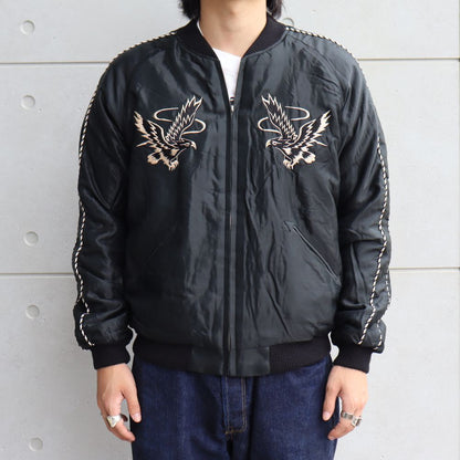 TAILOR TOYO テーラー東洋 TT15391-119 Early 1950s Style Acetate Quilted Souvenir Jacket “BLACK EAGLE” × “LANDSCAPE” キルト スカジャン スカ スーベニア ブラック ピンク 刺繍 イーグル 鷹 日本 情景 50th ヴィンテージ復刻
